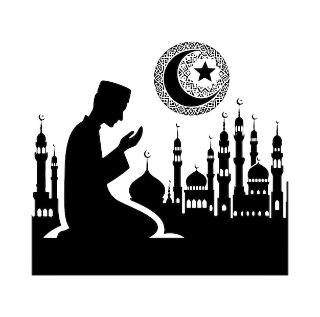Ilustración vectorial del símbolo de oración de la silueta de oración musulmana