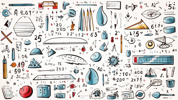 Ilustración vectorial de símbolos matemáticos de dibujos animados retro coloridos