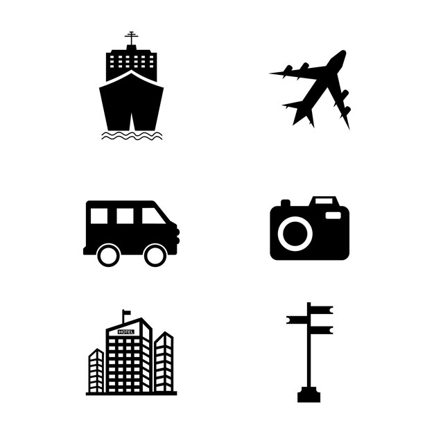Ilustración vectorial de símbolos de viajes y turismo