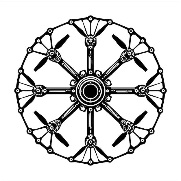 Ilustración vectorial simétrica de la formación circular de drones de UAV