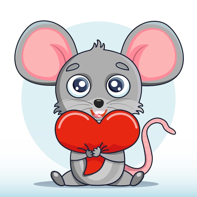 Vector ilustración vectorial de un simpático ratón de dibujos animados abrazado con un corazón ratón lindo divertido alegre