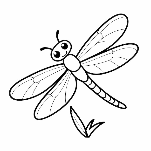 Ilustración vectorial simple de la actividad de coloración de dibujos de DragonFly