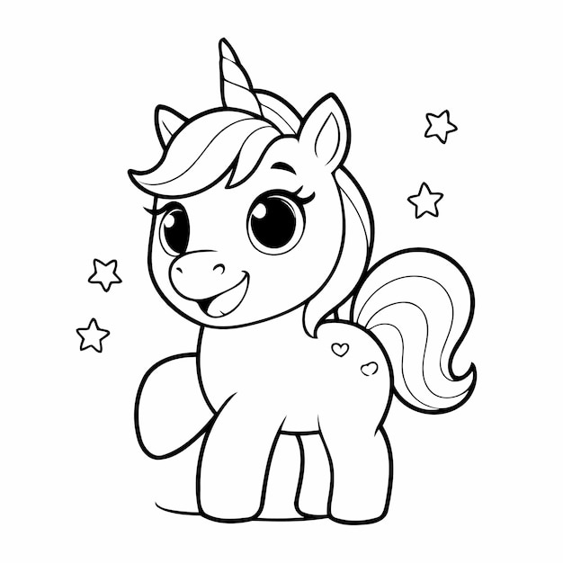 Ilustración vectorial simple de la actividad de coloreo de dibujo de Unicornio