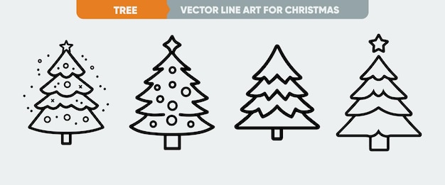 Ilustración vectorial simple de un árbol de Navidad Conjunto de íconos de pino Íconos web de líneas delgadas mínimas