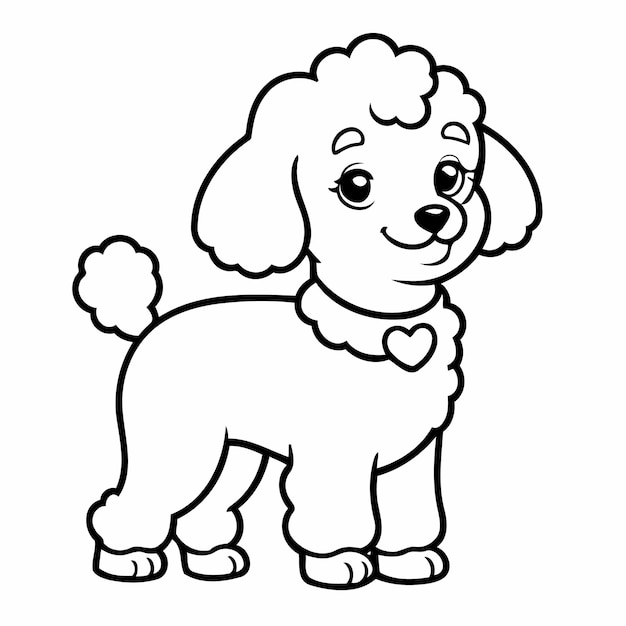 Ilustración vectorial simple de caniche para niños página de colorear