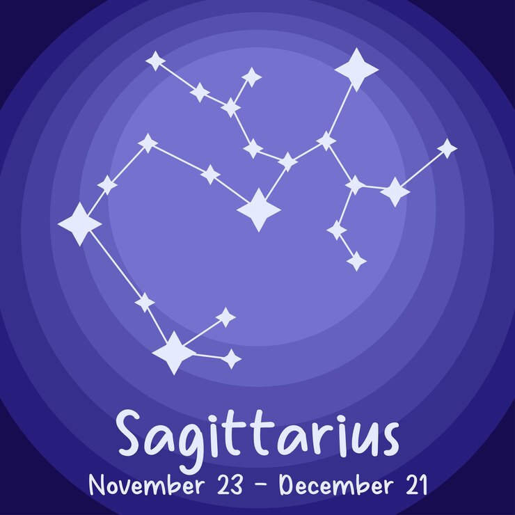Vector ilustración vectorial simple y colorida de una constelación de signos zodiacales de sagitario