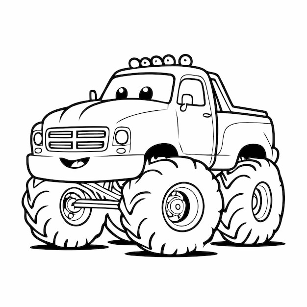 Ilustración vectorial simple del contorno de Monster Truck para página de colorear
