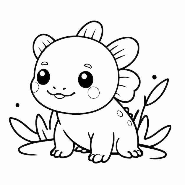 Vector ilustración vectorial simple del dibujo de axolotl para niños pequeños página de colorear