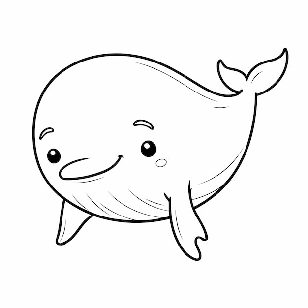 Ilustración vectorial simple de dibujo de ballena para la actividad de colorear para niños