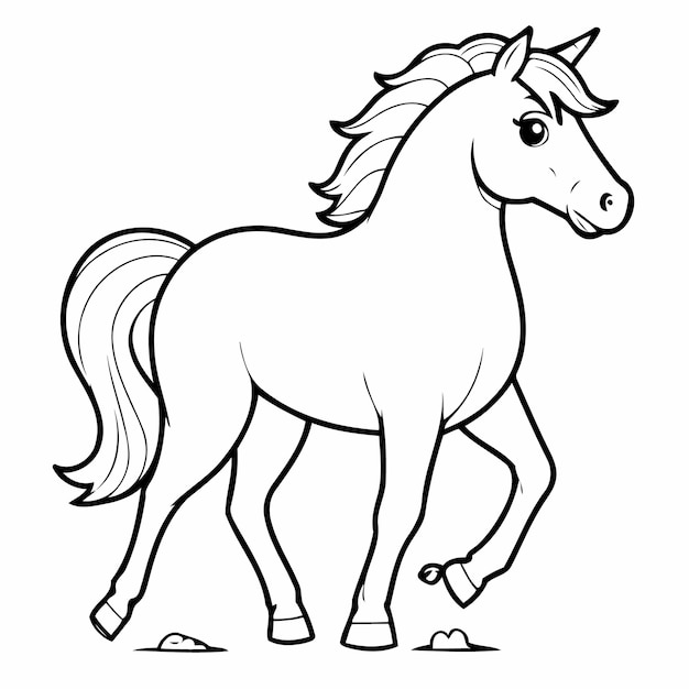 Ilustración vectorial simple de dibujo de caballos para niños pequeños actividad de coloreo