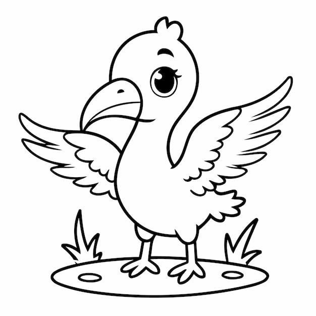 Ilustración vectorial simple de dibujo de cigüeña para niños página de colorear