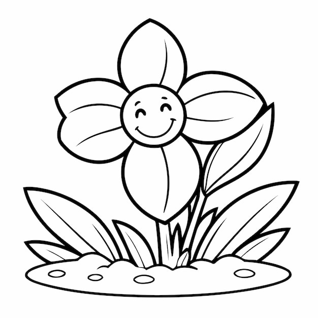 Ilustración vectorial simple de dibujo de flores para niños pequeños actividad de coloreo