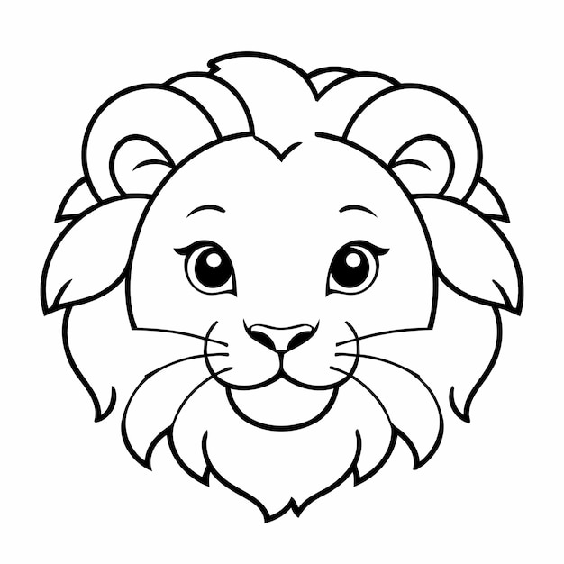 Vector ilustración vectorial simple de dibujo de león para niños pequeños página de colorear