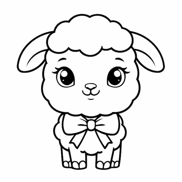 Ilustración vectorial simple de dibujo de ovejas para niños página de colorear