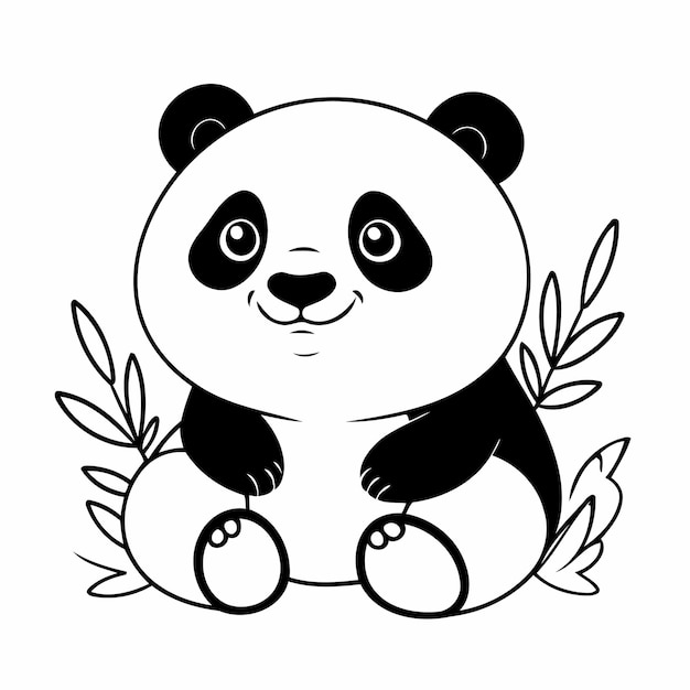 Ilustración vectorial simple del dibujo de Panda para niños página de colorear