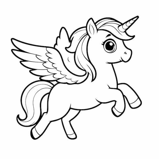 Ilustración vectorial simple del dibujo de Pegasus para niños página de colorear