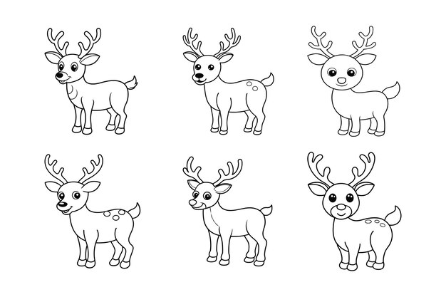 Ilustración vectorial simple de dibujos animados de renos para colorear para niños
