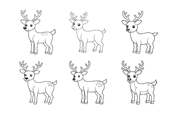 Ilustración vectorial simple de dibujos animados de renos para colorear para niños