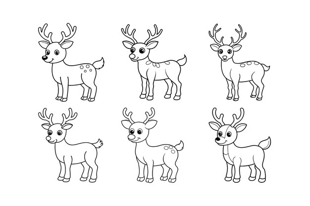 Ilustración vectorial simple de dibujos animados de renos para colorear para niños