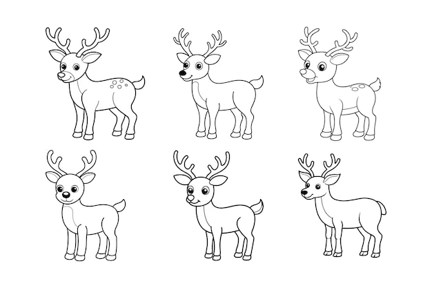 Ilustración vectorial simple de dibujos animados de renos para colorear para niños