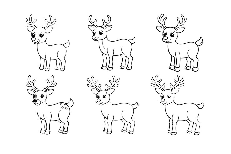Ilustración vectorial simple de dibujos animados de renos para colorear para niños