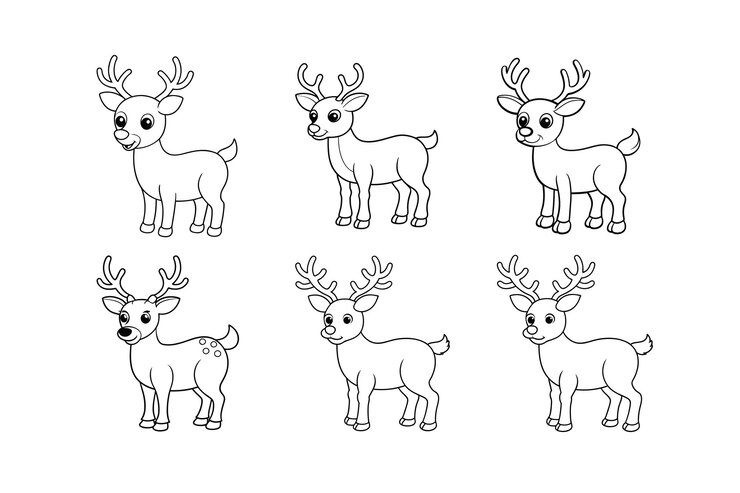 Ilustración vectorial simple de dibujos animados de renos para colorear para niños