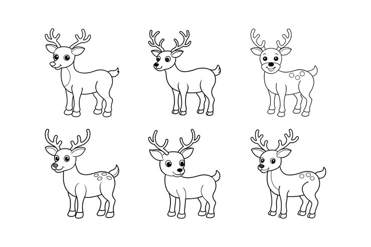 Ilustración vectorial simple de dibujos animados de renos para colorear para niños
