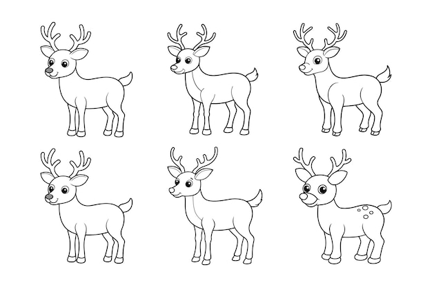 Ilustración vectorial simple de dibujos animados de renos para colorear para niños