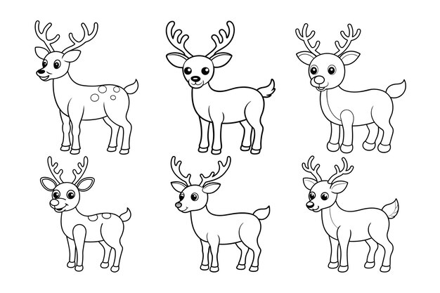 Ilustración vectorial simple de dibujos animados de renos para colorear para niños