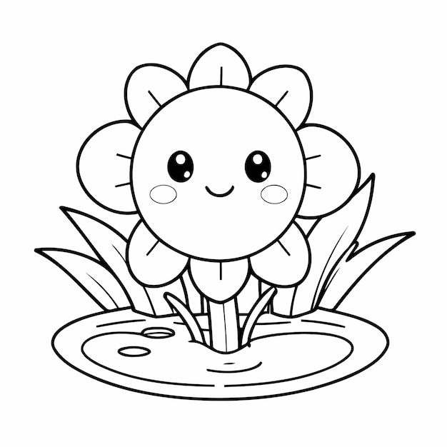 Ilustración vectorial simple de Flor para niños pequeños página de colorear