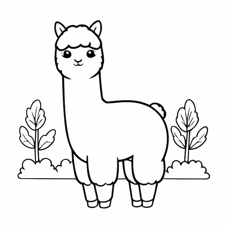 Vector ilustración vectorial simple de garabateo de alpaca para niños hoja de trabajo para colorear