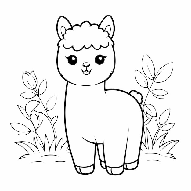 Vector ilustración vectorial simple de garabateo de alpaca para niños página de colorear