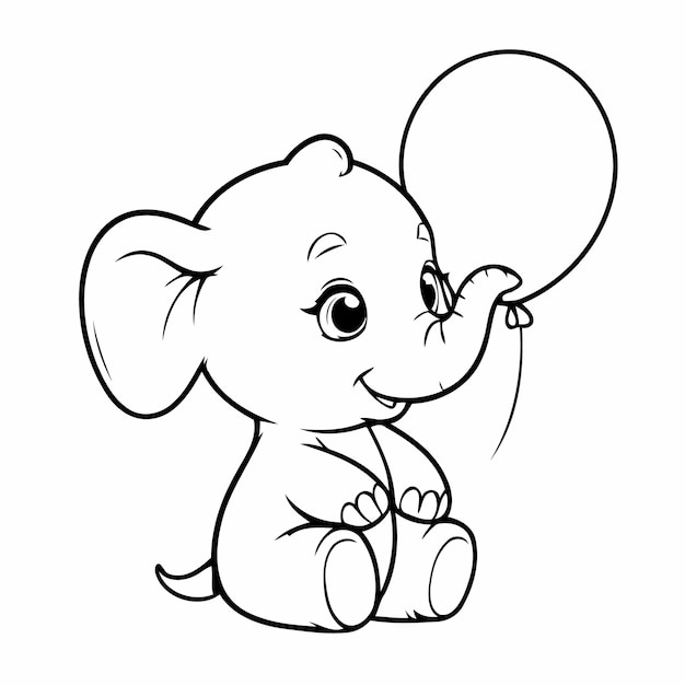 Ilustración vectorial simple de garabateo de elefante para niños hoja de trabajo para colorear