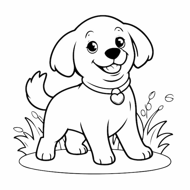 Vector ilustración vectorial simple de garabateo de golden retriever para niños hoja de trabajo para colorear