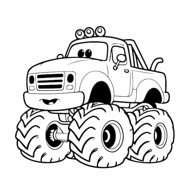 Ilustración vectorial simple del garabateo de Monster Truck para niños en la hoja de trabajo