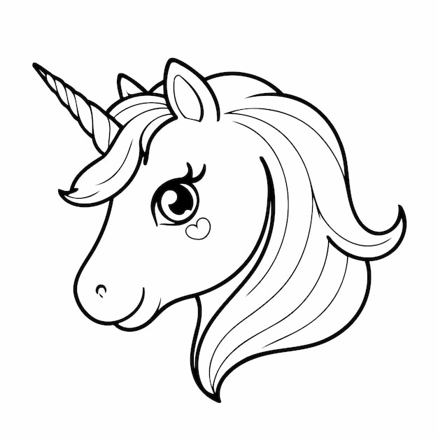 Ilustración vectorial simple de garabateo de unicornio para niños página de colorear