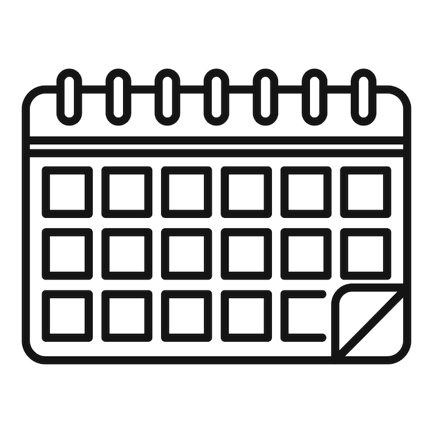 Ilustración vectorial de un simple icono de calendario en blanco y negro con una esquina invertida