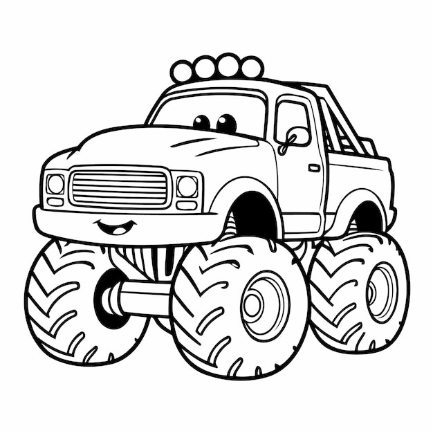 Vector ilustración vectorial simple de monster truck para niños pequeños página de colorear