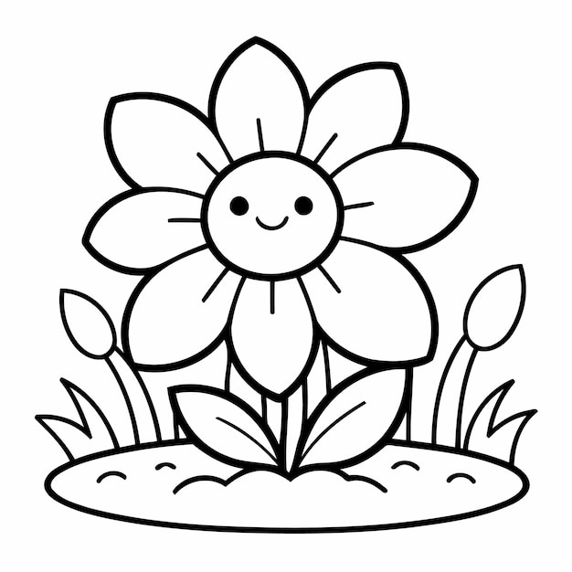 Vector ilustración vectorial simple de la página de flores dibujadas a mano para niños