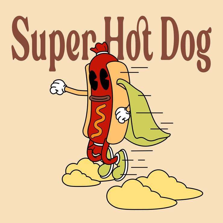 Ilustración vectorial de un simple perro super caliente de dibujos animados