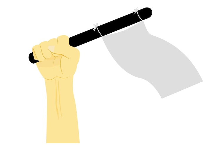 Vector ilustración vectorial simple para renunciar a sostener la bandera blanca