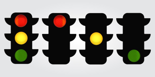 Ilustración vectorial simple de un semáforo que muestra señales verdes, amarillas y rojas