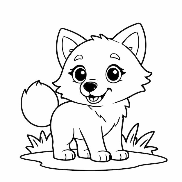 Ilustración vectorial simple de Wolf doodle para niños pequeños página de colorear