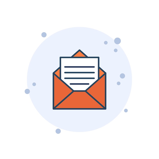 Ilustración vectorial de sobre abierto de dibujos animados Recibe una carta en el fondo de burbujas Concepto de letrero de correo
