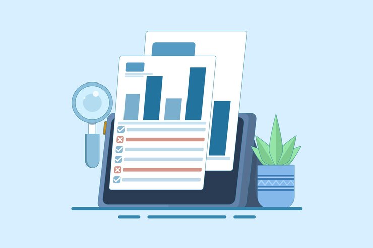 Vector ilustración vectorial sobre el análisis de los estados financieros concepto o análisis de datos sobre el informe empresarial