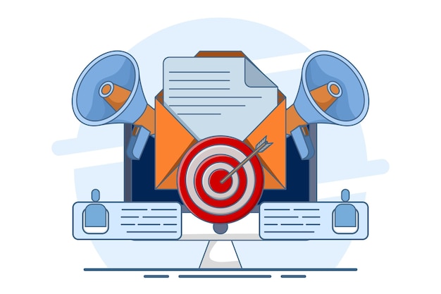 Ilustración vectorial sobre la campaña de marketing por correo electrónico Concepto para publicidad o boletín informativo por correo electrónico
