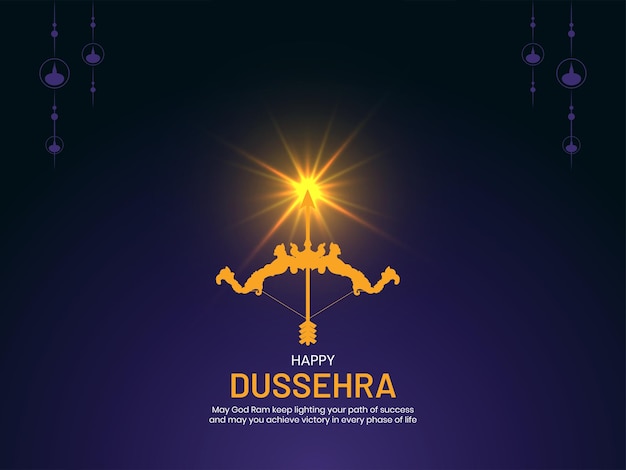 Vector ilustración vectorial sobre la celebración del festival indio happy dussehra arco y flecha con iluminación