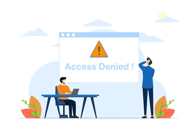 Ilustración vectorial sobre el concepto de acceso negado con personas confusas con acceso negado