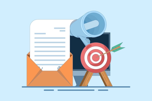 Ilustración vectorial sobre el concepto de acercarse al público objetivo utilizando el marketing por correo electrónico