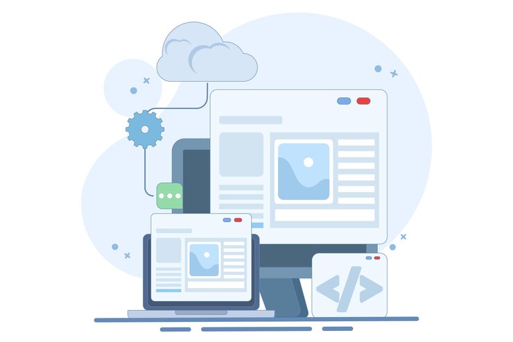 Vector ilustración vectorial sobre el concepto de alojamiento web basado en la nube o sitio web alojado en un servidor en la nube